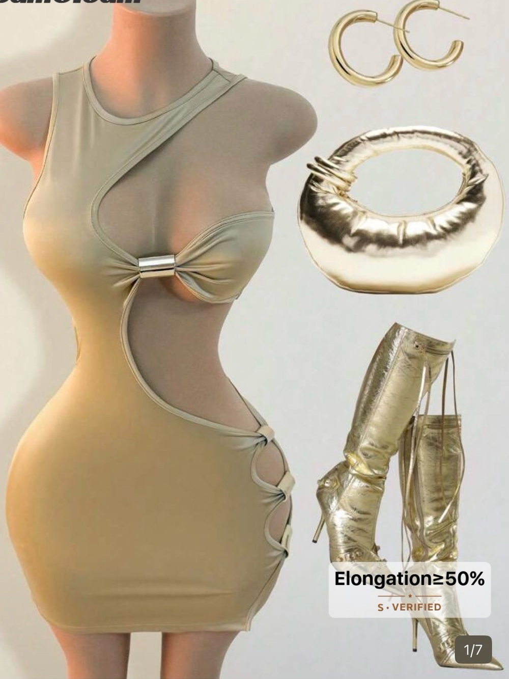 SHEIN Beige Asymmetrical Cutout Bodycon Dress